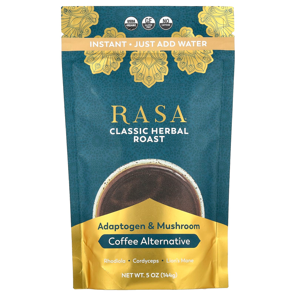 Rasa, Кофе с адаптогеном и грибами, растворимый, классическая травяная обжарка, 144 г (5 унций)