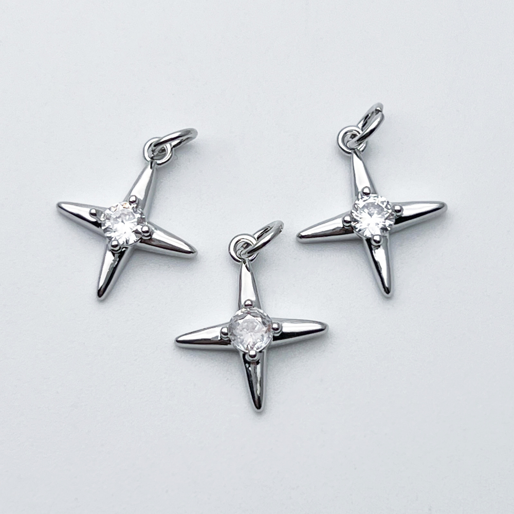 Подвеска Звезда, цвет серебро (родий), фианит, размер 16*14 мм, цена за 1 шт
