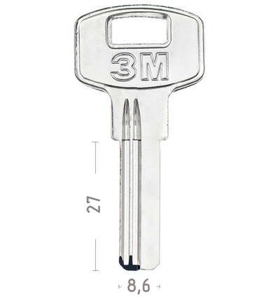 Заготовка вертикального ключа 10329 3M 2 паза (27*8,6*2,3) зм Китай