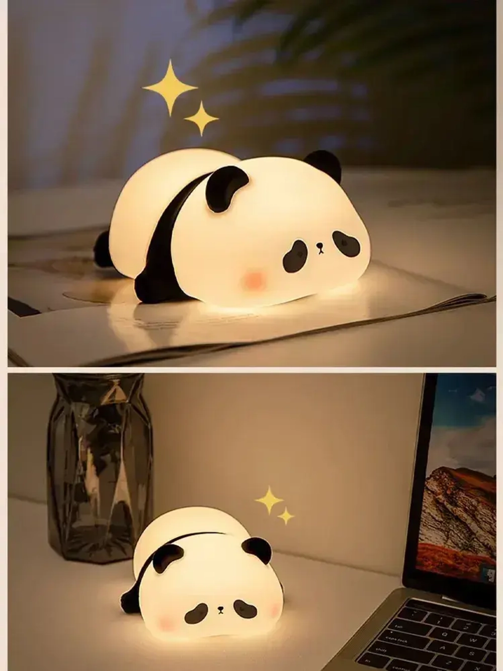 Панда ночник. Светодиодный мягкий ночник-животное. 3 уровня яркости. Для кормления и детской комнаты.