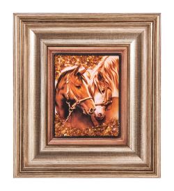 AMB-04/28 Картина «Лошади» (с янтарной крошкой) H-18см