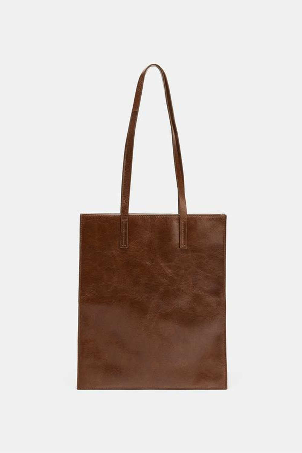 ZARA КОЖАНАЯ СУМКА-ШОПЕР, ШОКОЛАДНЫЙ