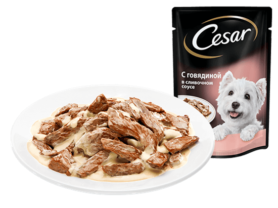 Cesar с говядиной в сливочном соусe, пауч 85 гр Cesar с говядиной в сливочном соусe, пауч 85 гр