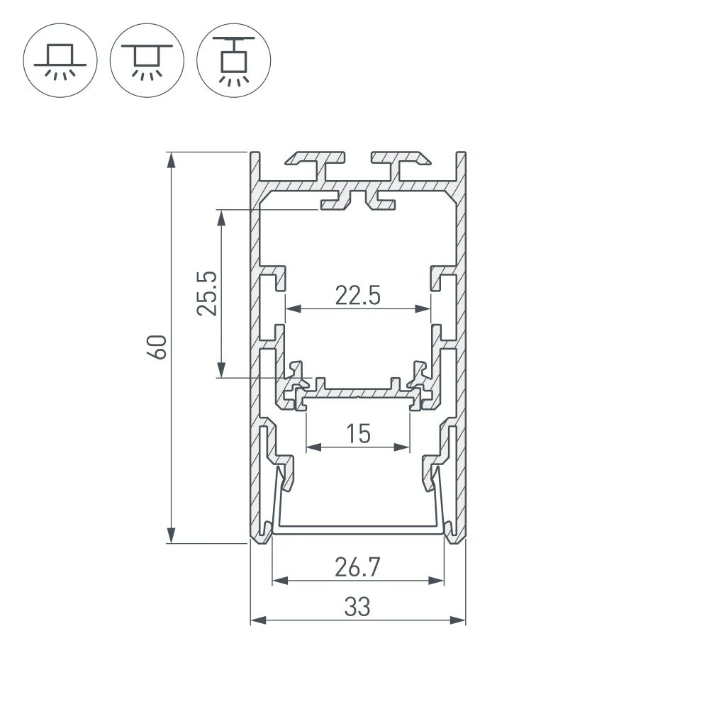 Профиль с экраном S2-LINE-3360-2500 ANOD+OPAL (Arlight, Алюминий) 021171