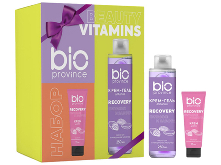 Набор BIOPROVINCE Beauty vitamins: Крем-гель для душа Масло ши и миндальное молочко Питание и забота, 250 мл + Bioprovince Крем для рук питательный, 75 мл, блок 10шт.