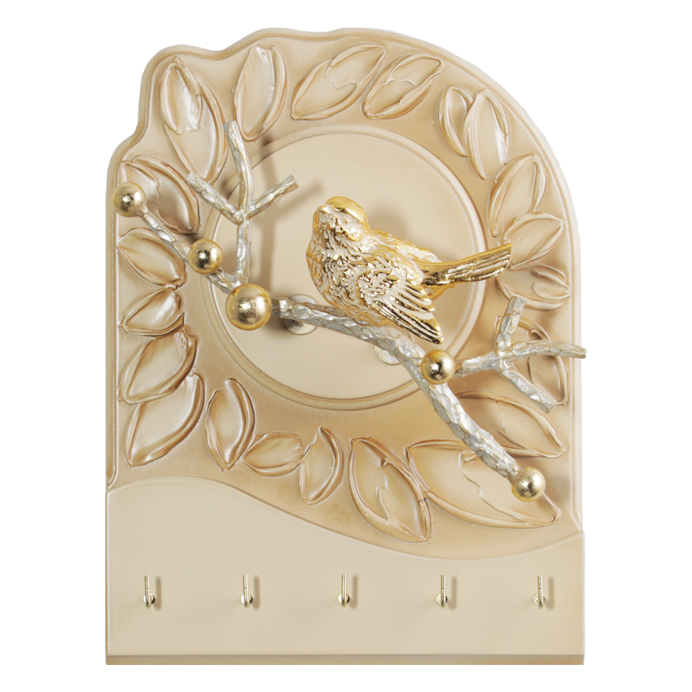 Полка - ключница Птичка Терра (мини) Айвори Мраморное золото