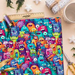 Ткань премиум флис разноцветные монстры