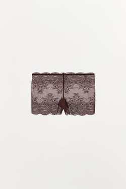 ZARA КРУЖЕВНЫЕ ТРУСЫ-ШОРТЫ, ТЕМНО-КОРИЧНЕВЫЙ