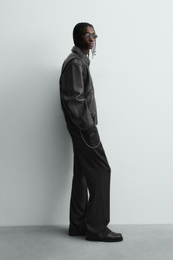 ZARA КУРТКА ИЗ ТИСНЕНОЙ КОЖИ, ЧЕРНЫЙ