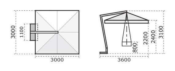 Зонт профессиональный Torino Braccio, 300х300 см, имитация ироко, слоновая кость