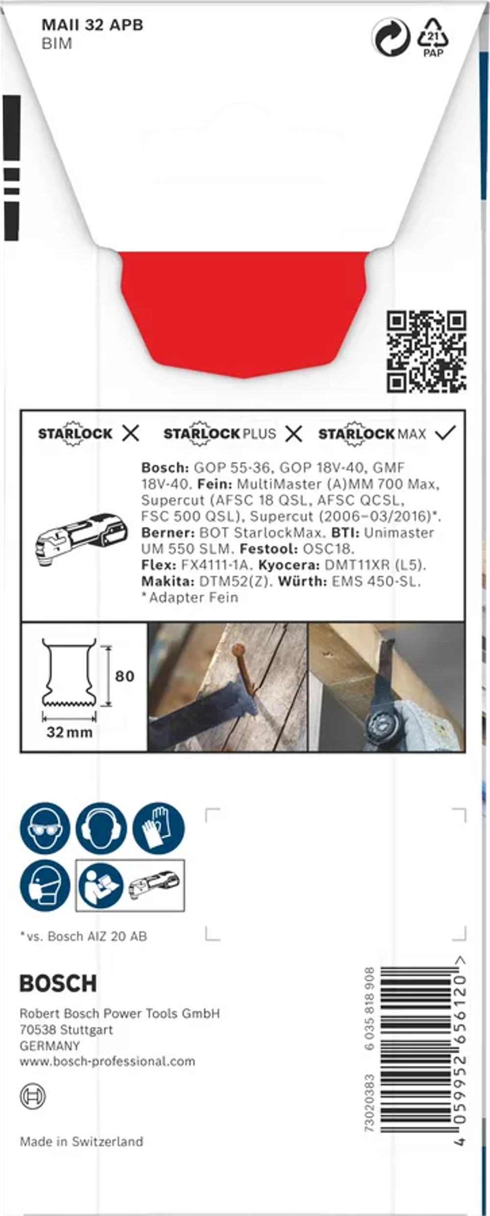 Погружное полотно Wood and Metal 32х80 мм MAIZ 32 APB BOSCH 2608669133