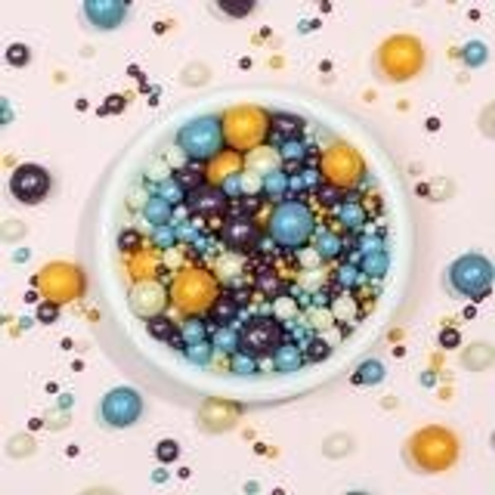 Шарики кранч голубой, золото, серебро, сиреневый микс 100 гр.