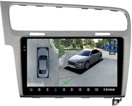 Магнитола для Volkswagen Golf 7 2012-2020 (рамка серебро) - Teyes CC3-2K-360 монитор 10.36" 2K QLED на Android 10, 6Гб+128Гб, CarPlay, 4G SIM-слот, 4 камеры в комплекте