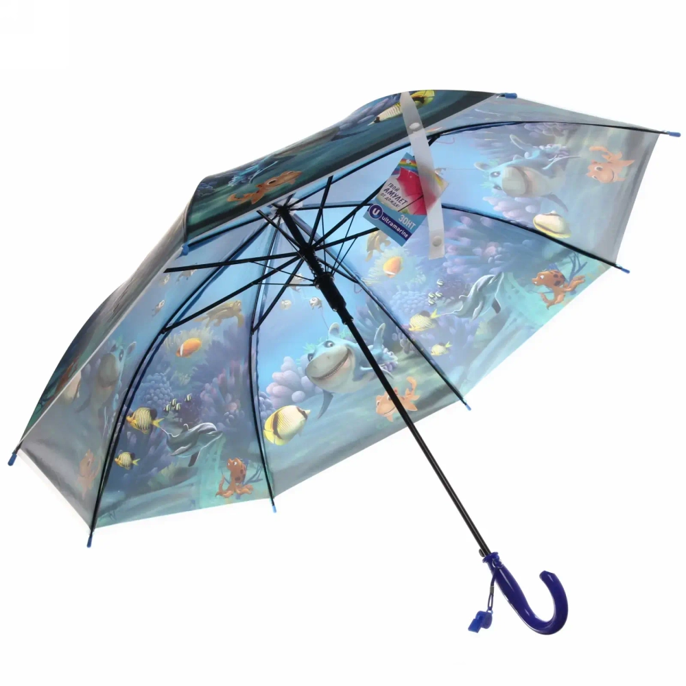 Зонт детский полуавтомат «Ultramarine - Морские жители», 8 спиц, d-100см, длина в слож. виде 65см