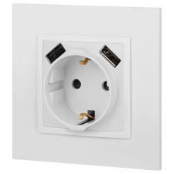 Розетка ЭРА Elegance 14-4109-01М 2P+E 16A-250В, штор. с 2xUSB 5В-3А, белый матовый