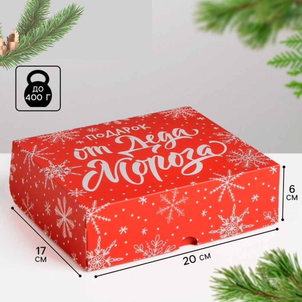 Упаковка для пирожных «Подарок от Деда Мороза красная», 20 х 17 х 6 см