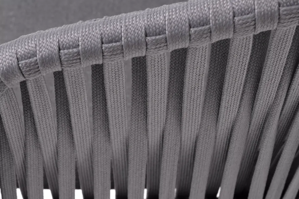 "Бордо" стул плетеный из роупа, каркас алюминий темно-серый (RAL7024) муар, роуп серый 15мм, ткань темно-серая 027