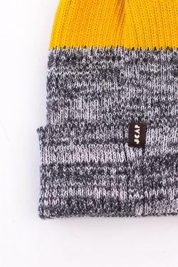 Шапка вязаная-резинка весенняя/осенняя КЭП(Горчица/Черный-белый меланж)