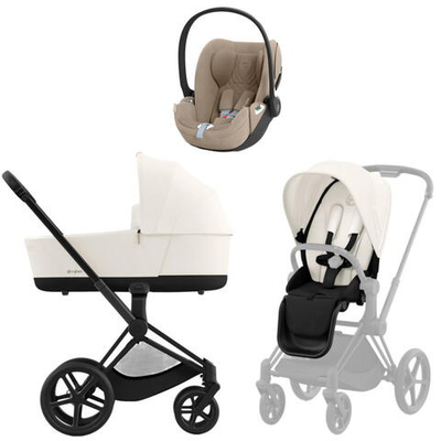 Коляска 3 в 1 Cybex Priam IV Matt Black complete и автокресло Cloud T i-Size Cozy Beige Plus Off White