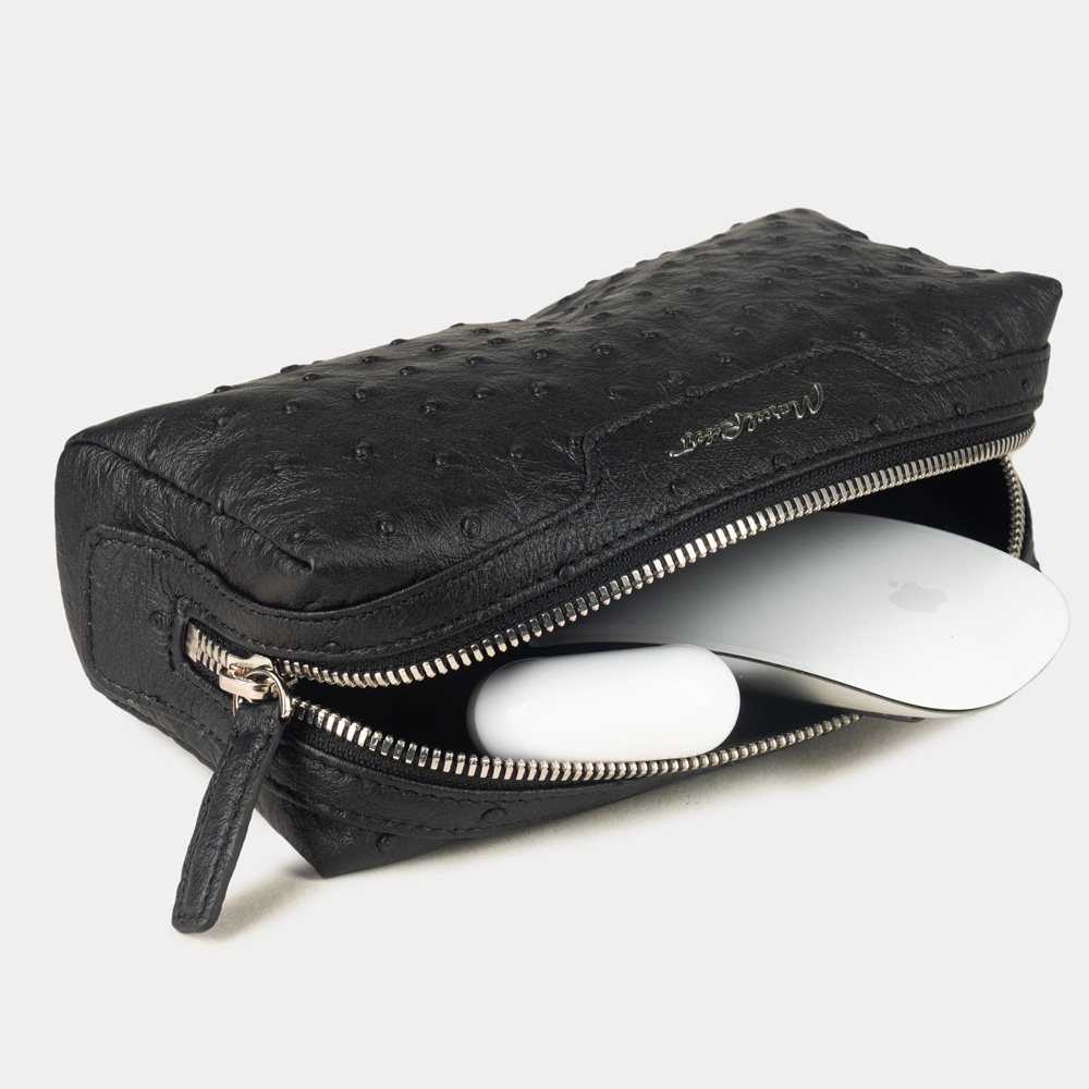 Несессер Tube, кожа страуса черного цвета