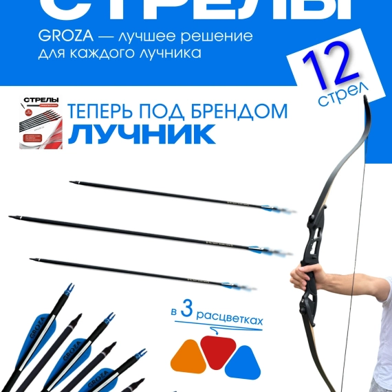 Стрелы для лука охотничьи 80см микс карбоновые спортивные GROZA (Синие 6шт.)