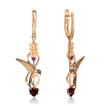 Серьги «Обгоняя время» (пожелание удачи) с английским замком из красного золота c гранатами