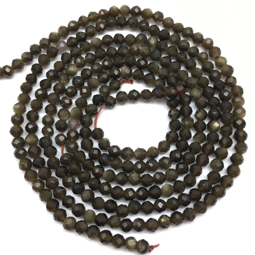 Обсидиан граненый золото 3 мм, бусины (нить)