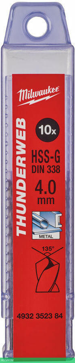 Сверло по металлу Milwaukee Thunderweb HSS-G 4x75мм 10шт (4932352384)