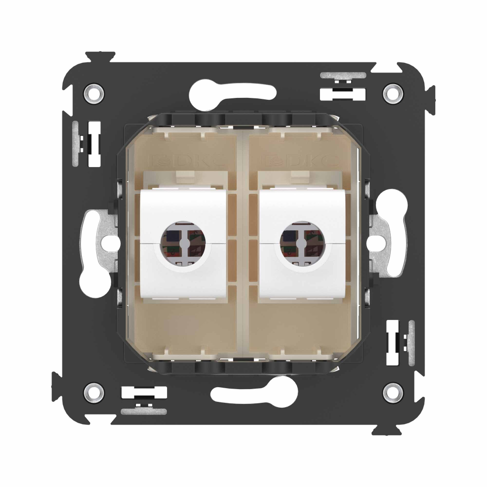Компьютерная розетка RJ-45 без шторки в стену, кат.6А двойная, "Avanti", "Ванильная дымка"