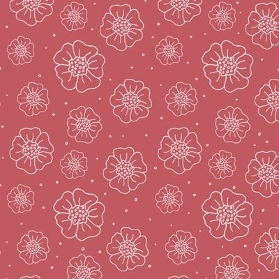 Принт из белых цветов на коралловом фоне. Симпатичный цветочный узор. Орнамент из цветов.
