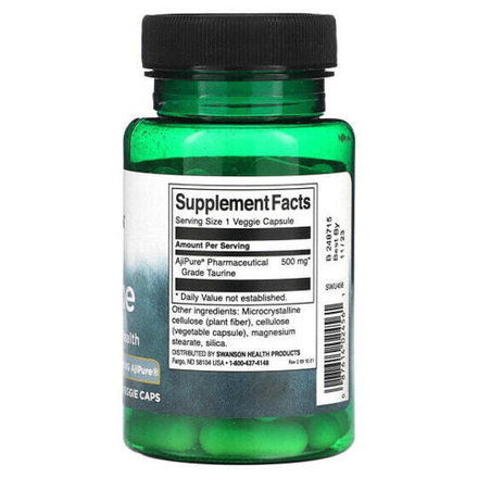 Аминокислоты Swanson, Таурин, 500 мг, 60 растительных капсул