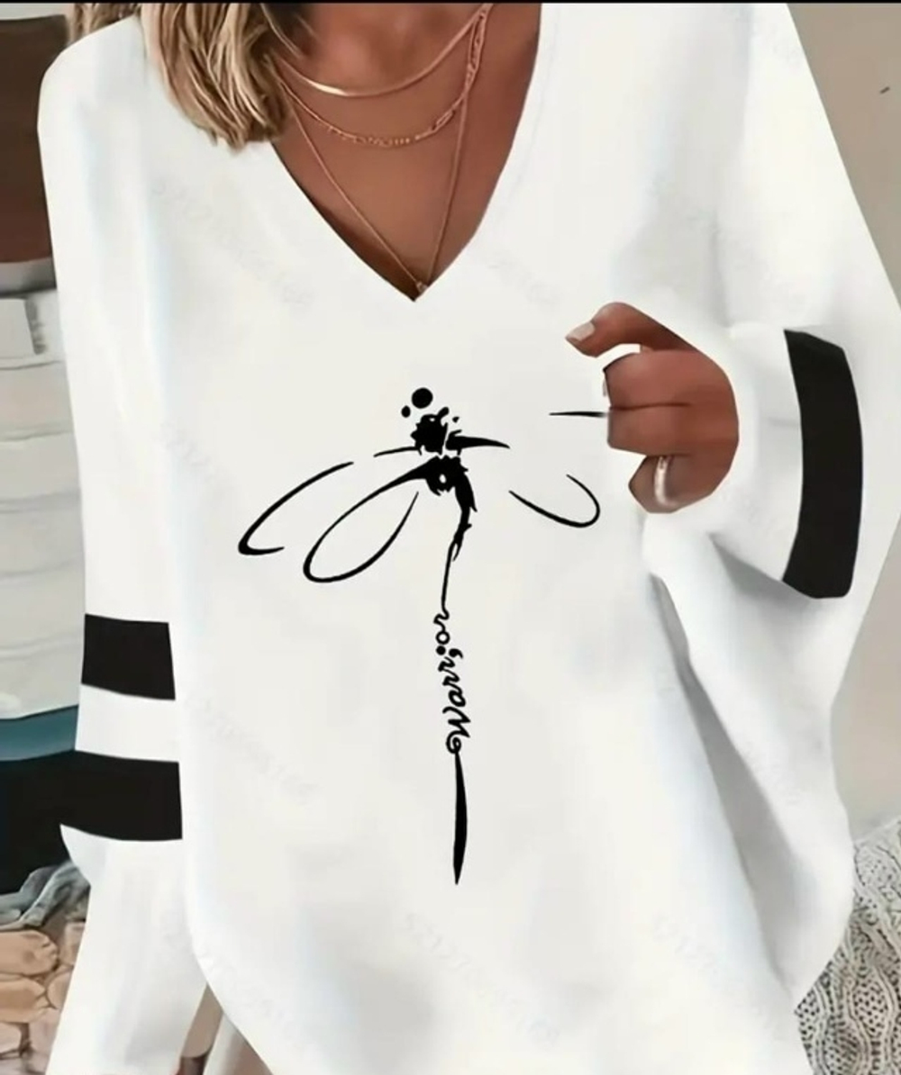 Толстовка женская "Стрекоза", на флисе, размер 48-52, цвет белый