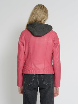 Куртка кожаная женская MUSTANG women's straight biker jacket with det. jersey hood