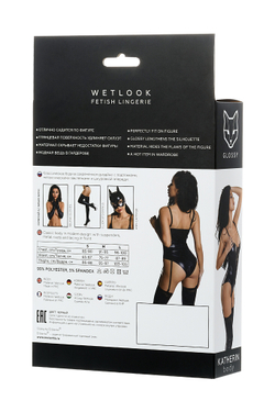 Боди Glossy KATHERIN из материала Wetlook на шнуровке, черное, М