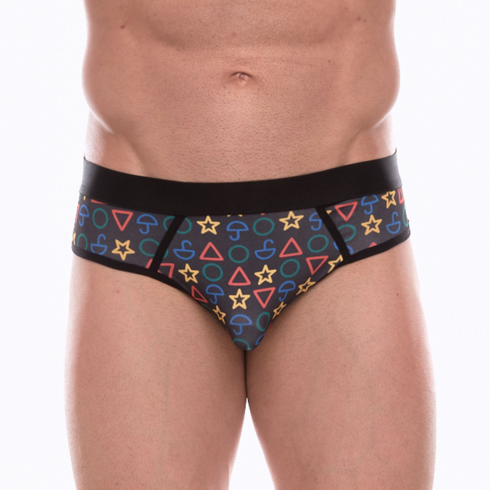 Темно-серые мужские трусы-джоки с принтом в виде цветных значков (Размер: M) (Цвет: темно-серый)