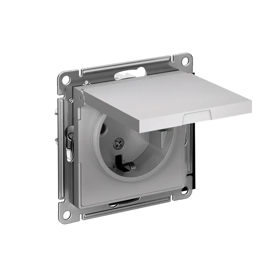 Розетка 1-м СП AtlasDesign 16А IP20 с заземл. защ. шторки с крышкой механизм алюм. SE ATN000346