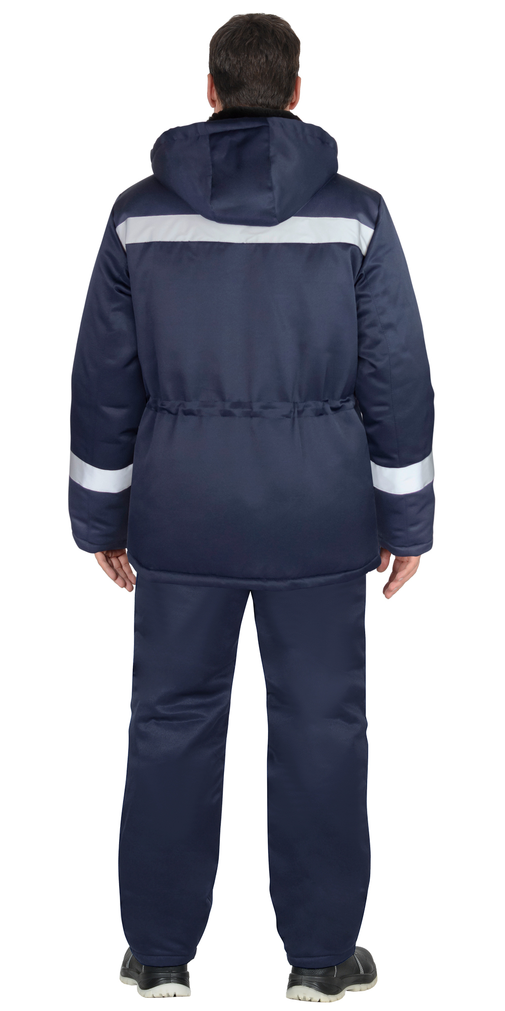 Куртка СИРИУС-БРИГАДИР зимняя, мех. ворот, капюшон, тёмно-синяя с СОП (утеплитель 600 гр)