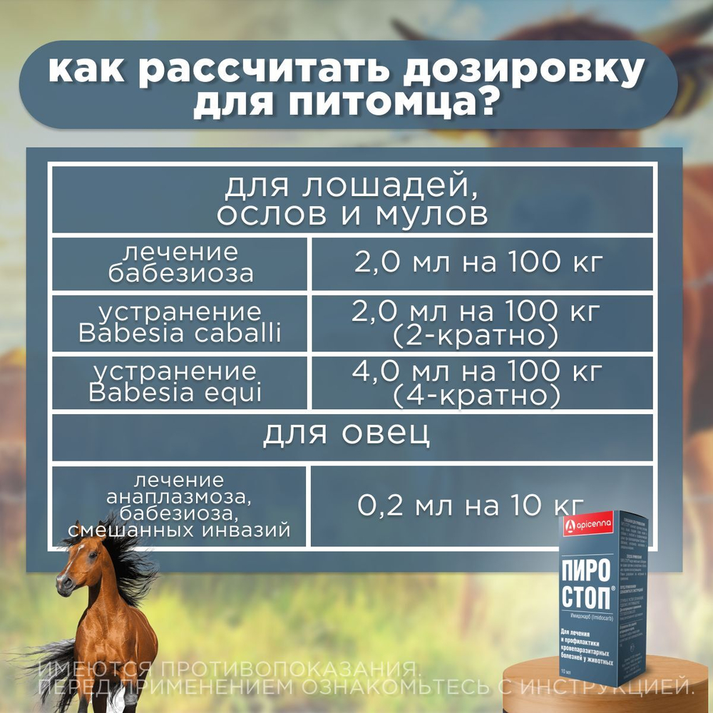 Раствор для инъекций для лечения и профилактики кровепаразитарных болезней у животных Пиро Стоп(Apicenna), 10мл Имидокарб