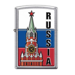 Зажигалка серебристая Zippo Московский кремль с покрытием Street Chrome