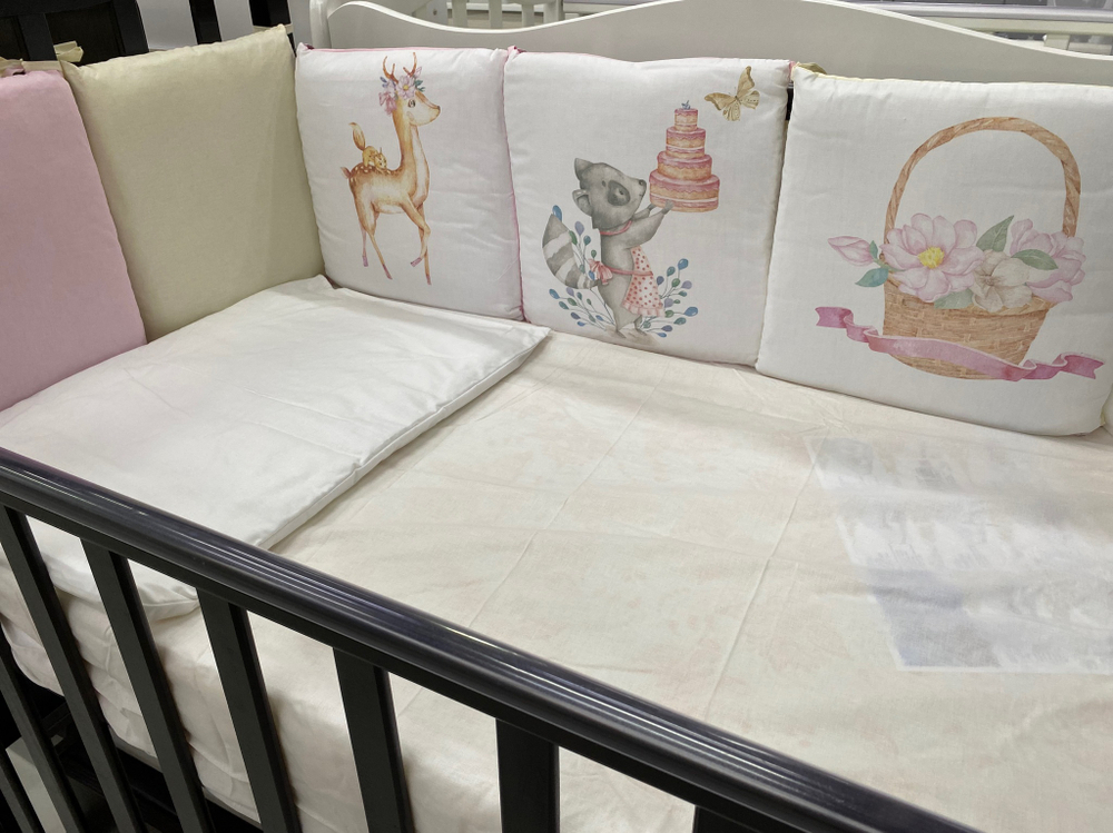 Комплект в кроватку 6-ти предметный (подушечки 17 предметов), "Оленята и белочка" поплин