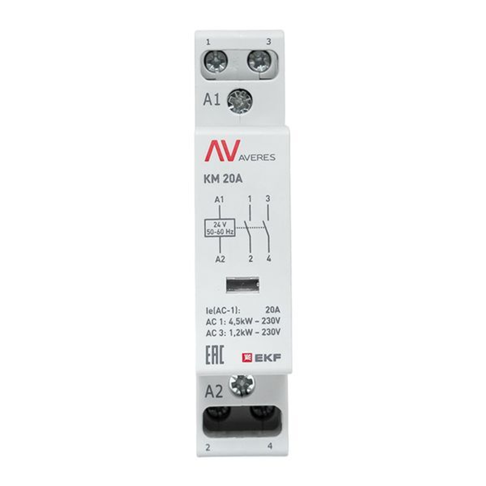 Контактор модульный EKF km-av-1-20-20-24V