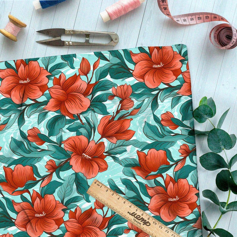 Ткань премиум шелк искусственный Армани танцующие цветы