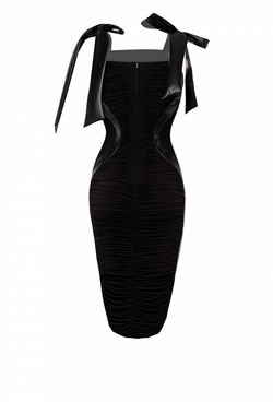 Платье чёрное в сборку с боковыми рельефами 02-03-21SS