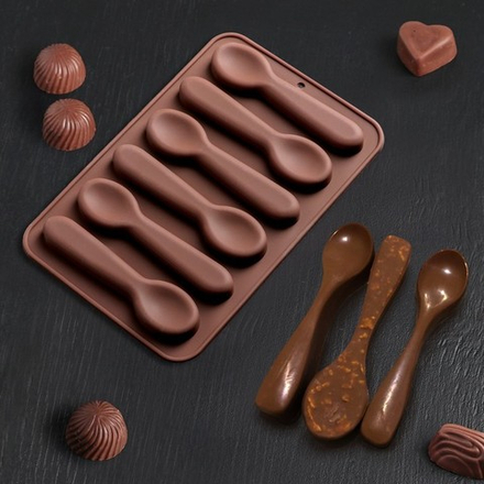 Форма для льда и шоколада «Ложечки», 18×12×1,2 см, 6 ячеек, цвет МИКС