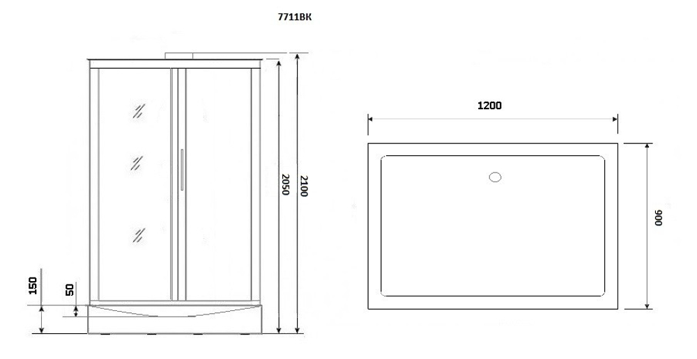 Душевая кабина Niagara Luxe NG-7711WBK (90x120х210) низкий поддон(15см),дверь раздвижная,стенки серебро,без крыши,5 мест