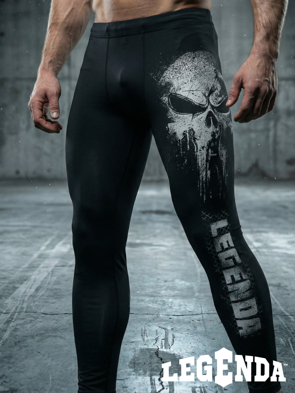 Компрессионные штаны мужские черные LEGENDA Череп Каратель