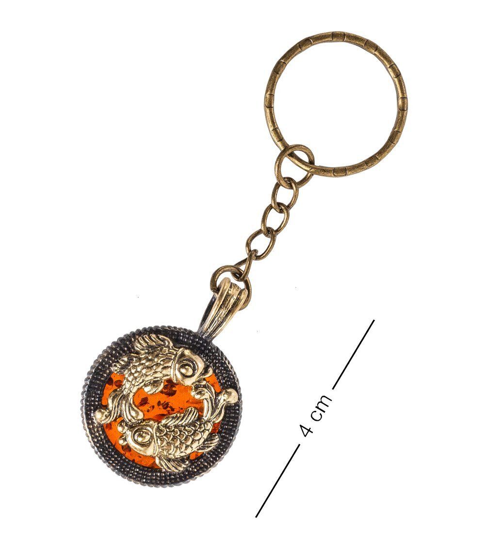 AM- 820 Брелок «Знак зодиака-Рыбы» (латунь, янтарь)