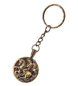 AM-3589 Брелок «Жетон Георгий Победоносец» (латунь, янтарь)