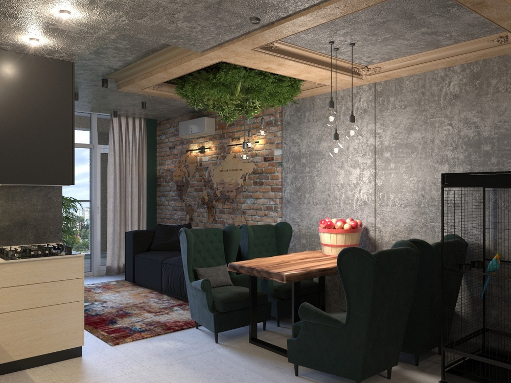 Озеленение потолка искусственными растениями и мхом. Г.Сочи