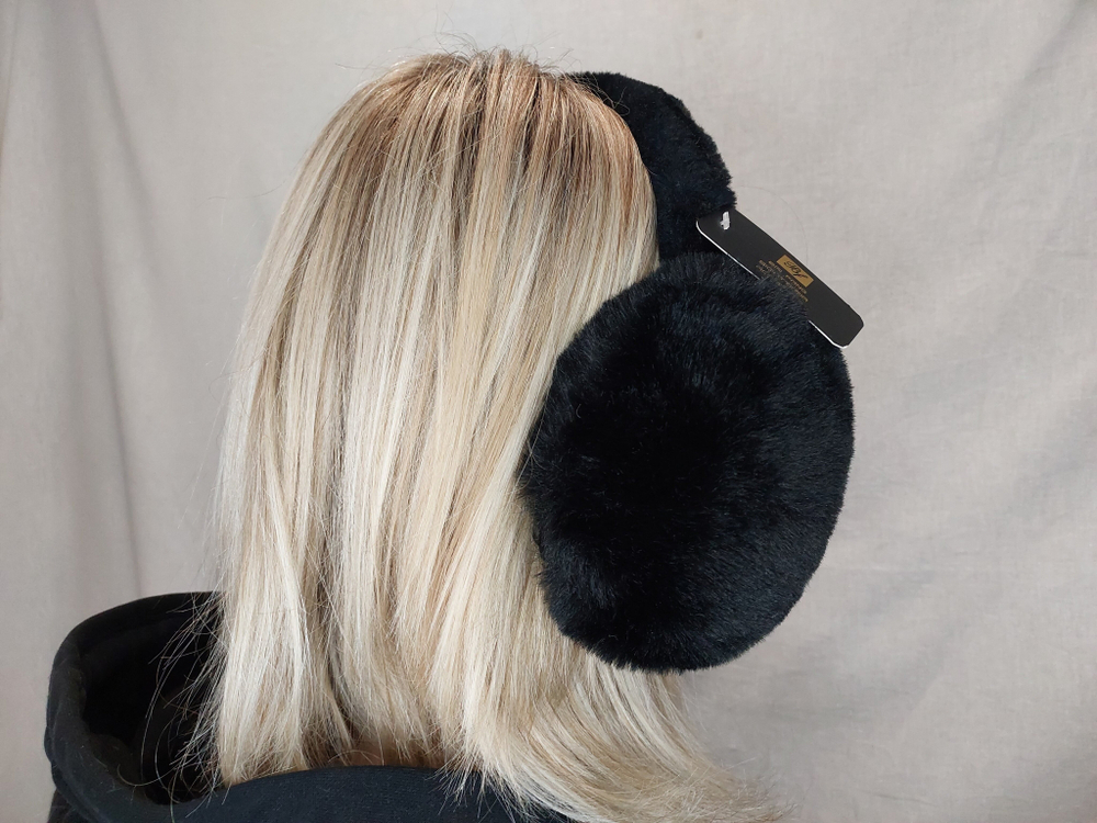 Меховые теплые уютные черные наушники, демисезон/зима, мультиколор